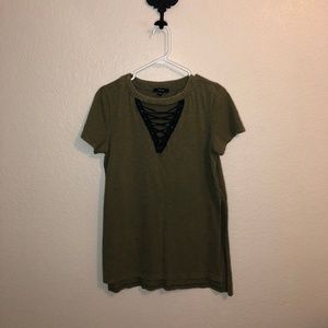 SMALL OLIVE LACE UP TOP